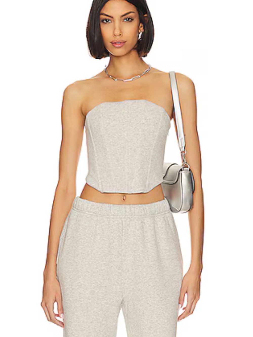 Good American Cream Strapless Crop Top